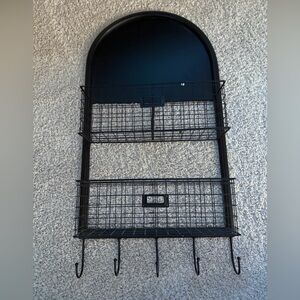Black Metal Wall Organizer with Baskets and hooks